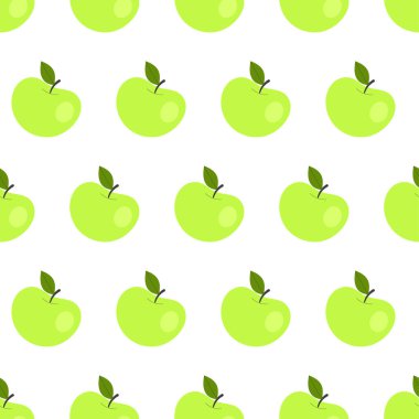 Yeşil elmalı basit, pürüzsüz bir desen. Meyveler, vitaminler, vejetaryenlik, sağlıklı beslenme, beslenme, atıştırma, hasat. Çizim düz biçimli
