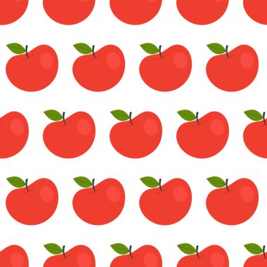 Kırmızı elmalarla basit, pürüzsüz bir desen. Meyveler, vitaminler, vejetaryenlik, sağlıklı beslenme, beslenme, atıştırma, hasat. Çizim düz biçimli