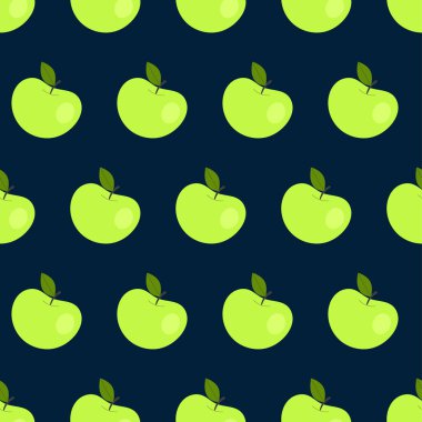 Yeşil elmalı basit, pürüzsüz bir desen. Meyveler, vitaminler, vejetaryenlik, sağlıklı beslenme, beslenme, atıştırma, hasat. Çizim düz biçimli