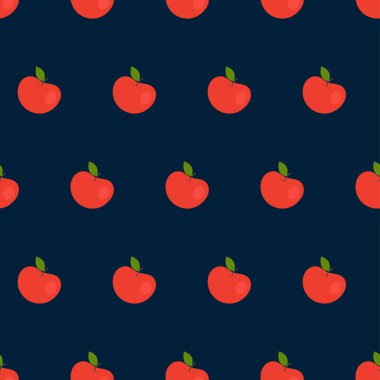 Kırmızı elmalarla basit, pürüzsüz bir desen. Meyveler, vitaminler, vejetaryenlik, sağlıklı beslenme, beslenme, atıştırma, hasat. Çizim düz biçimli