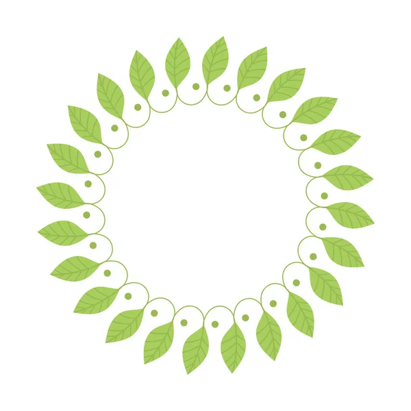 Cornice rotonda con foglie verdi. Modello, posto per testo, disegno di carte, striscioni. Foglie di tè verde, matcha. Stile di vita sano, ecologia, cornice primaverile. Illustrazione in stile piatto — Vettoriale Stock