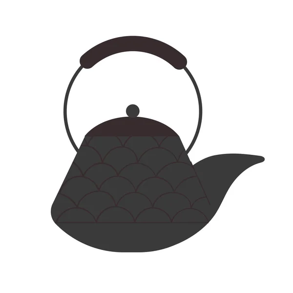 Tetera japonesa tradicional para la ceremonia del té. Utensilios japoneses para té matcha. Vector plano de dibujos animados — Vector de stock