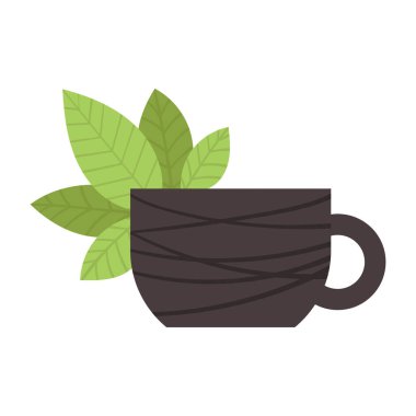 Bir fincan kibrit yeşil çay. Geleneksel Japon sağlıklı içeceği. Çay seremonisi. Düz çizgi film vektörü