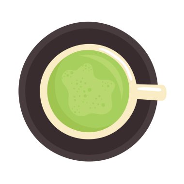 Bir fincan kibrit yeşil çay. Geleneksel Japon sağlıklı içeceği. Çay seremonisi. Düz çizgi film vektörü