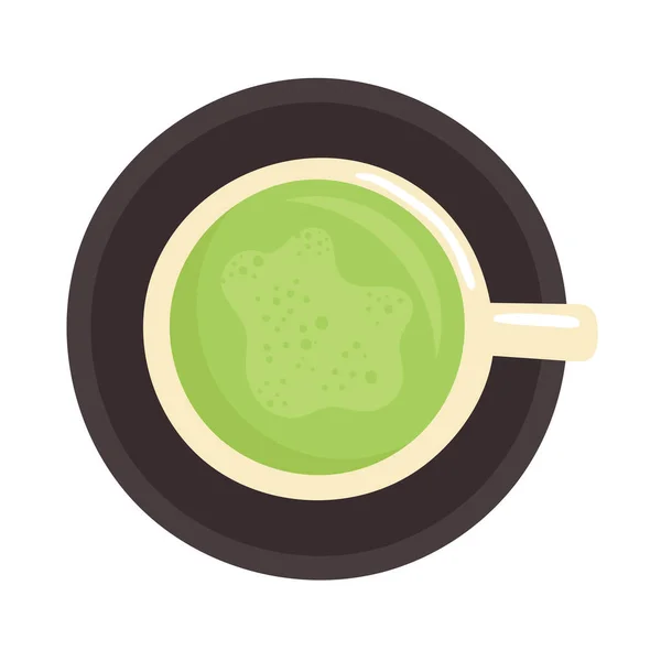 Šálek sladkého zeleného čaje. Tradiční japonské zdravé nápoje. Čaj. Plochý kreslený vektor — Stockový vektor