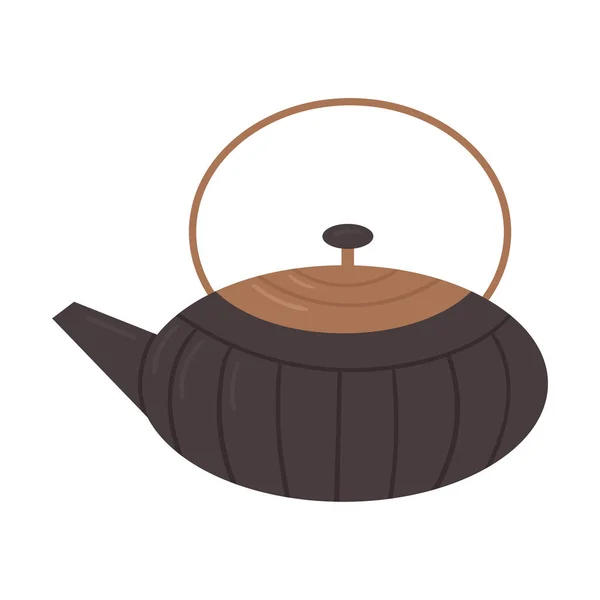 Традиционный японский чайник для чайной церемонии. Японская посуда для чая маття. Плоский вектор мультипликации — стоковый вектор