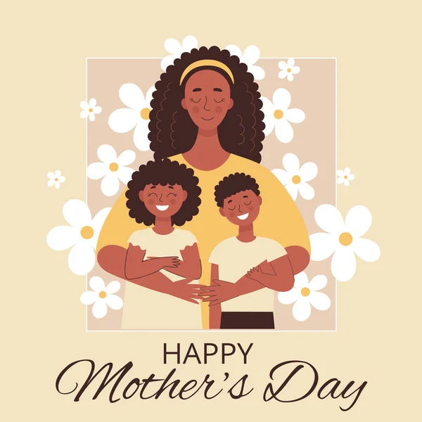 Вітальна листівка на день матері, день народження або міжнародний жіночий день. Жінки з дітьми, сім'я, люди. Плоска векторна ілюстрація — стоковий вектор