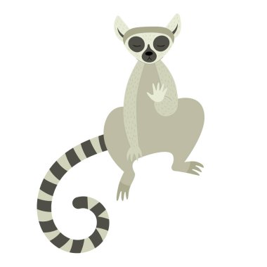 Egzotik şirin lemur. Madagaskar ve Afrika 'nın hayvanları. Düz biçimdeki vektör çocukları resimlemesi