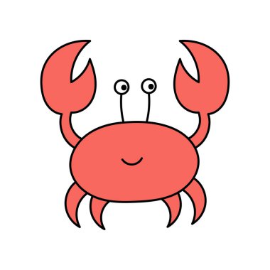Cute sea crab in doodle style. Coastal animals. Simple illustration isolated on white background. Summer icon