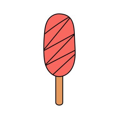 Doodle style ice cream. Summer icy sweet dessert. Simple illustration isolated on white background. Summer icon