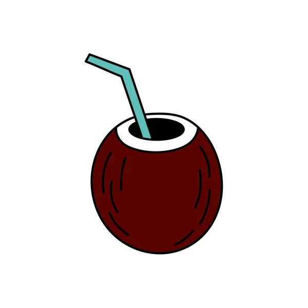 Fruitcocktail Cocount Doodle Stijl Eenvoudige Illustratie Zomericoon — Stockvector