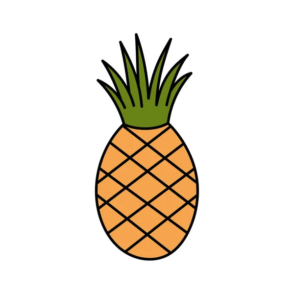 Niedliche Stilisierte Ananas Doodle Stil Tropische Früchte Einfache Illustration Isoliert — Stockvektor