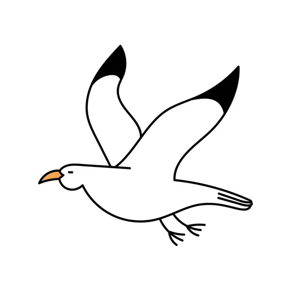 Niedliche Möwe Doodle Stil Weißer Vogel Einfache Illustration Isoliert Auf — Stockvektor