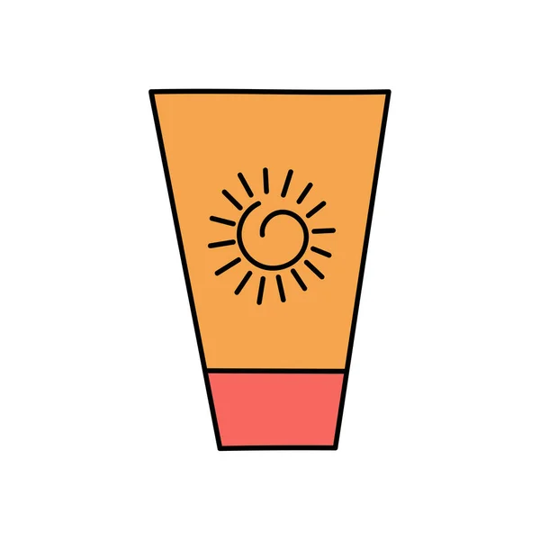 夏天的防晒霜 身体乳液 防晒和Uvb Uva射线 在白色背景上孤立的简单图解 夏季图标 — 图库矢量图片