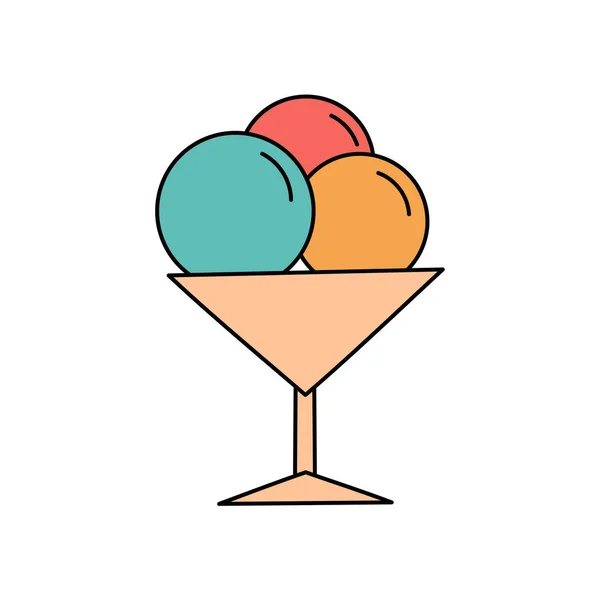 涂鸦风格的冰淇淋 夏天冰甜食 在白色背景上孤立的简单图解 夏季图标 — 图库矢量图片