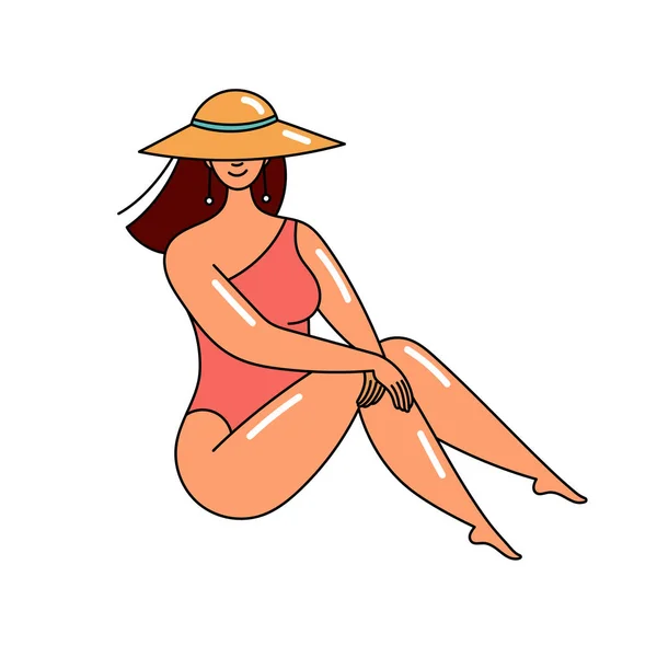 Girl Swimsuit Summer Beach Vacation Woman Sea Body Positivity Self — Stock Vector