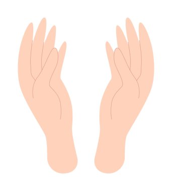 Kadın eli. İnsan eli, avuç içi, vücut parçası. Beyaz arkaplanda izole edilmiş düz biçimdeki vektör illüstrasyonu.