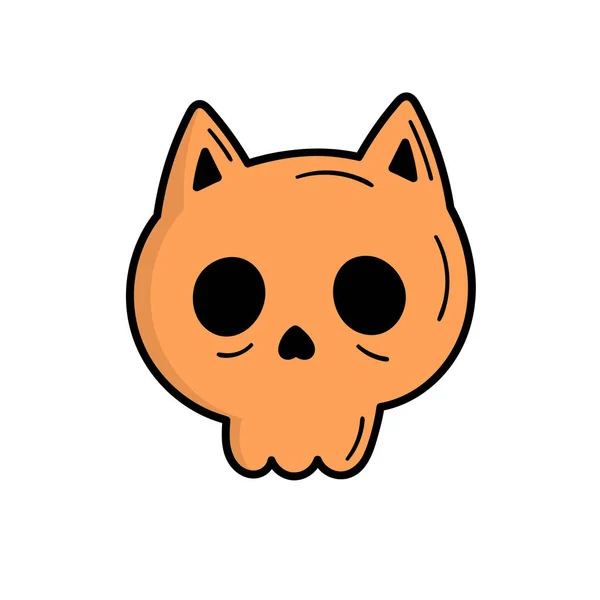 Czaszkowy Kot Dekoracja Halloween Ilustracja Stylu Doodle — Wektor stockowy