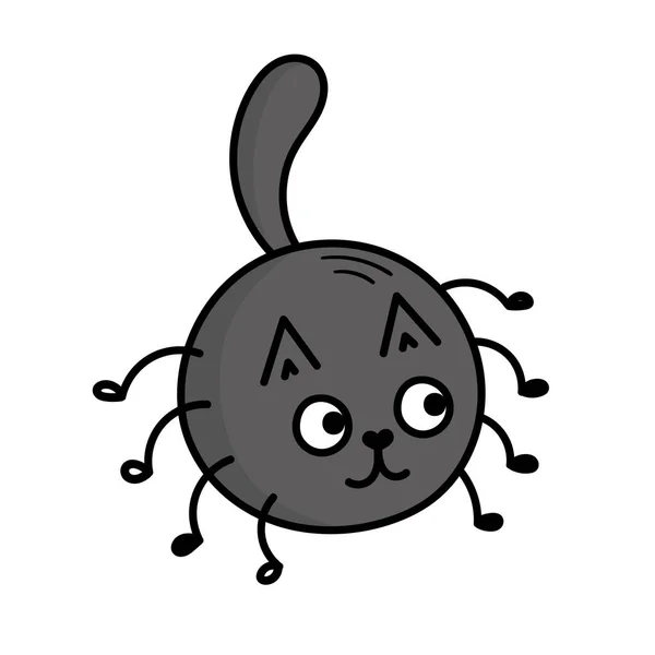 Słodki Kociak Wystrój Halloween Ilustracja Stylu Doodle — Wektor stockowy