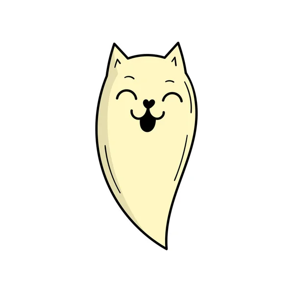 Słodki Kot Widmo Straszny Duch Wystrój Halloween Ilustracja Stylu Doodle — Wektor stockowy