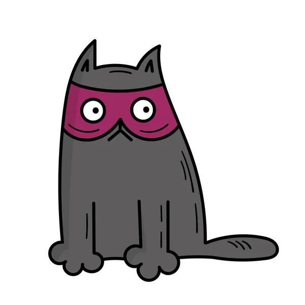 Słodki Szary Kot Masce Halloween Ilustracja Stylu Doodle — Wektor stockowy