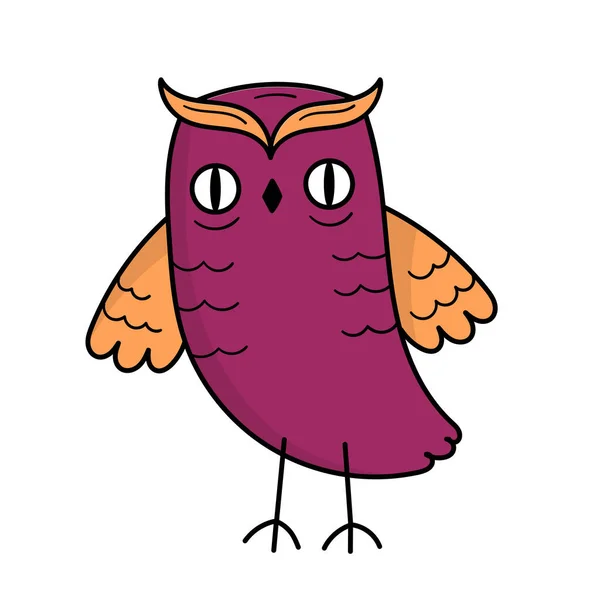 Cute Owl Wild Bird Mystic Halloween Doodle Style Illustration — Stock Vector