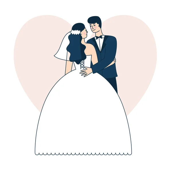 Bellissima coppia nuziale. Sposa e sposo. Illustrazione vettoriale Doodle — Vettoriale Stock