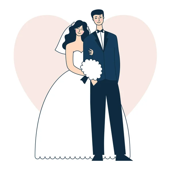 Bellissima coppia nuziale. Sposa e sposo. Illustrazione vettoriale Doodle — Vettoriale Stock