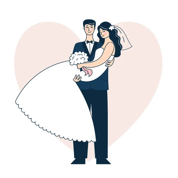 Bellissima coppia nuziale. Sposa e sposo. Illustrazione vettoriale Doodle — Vettoriale Stock
