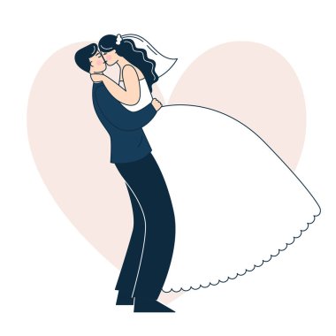 Güzel bir düğün çifti. Gelin ve damat. Doodle vektör illüstrasyonu