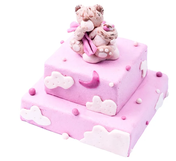 Многоэтажный розовый торт ручной работы — стоковое фото