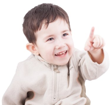 Boy shows pointing by finger