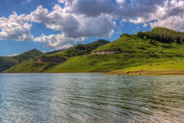 Doğanın kucağında temiz bir göl manzarası.