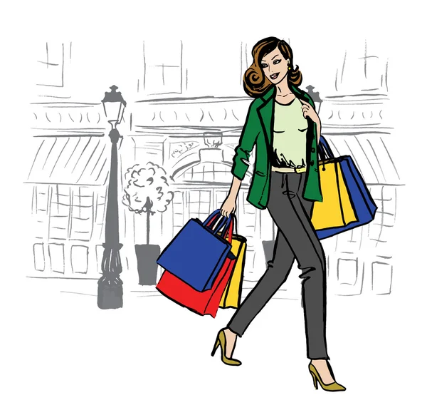 Mulher com sacos de compras —  Vetores de Stock