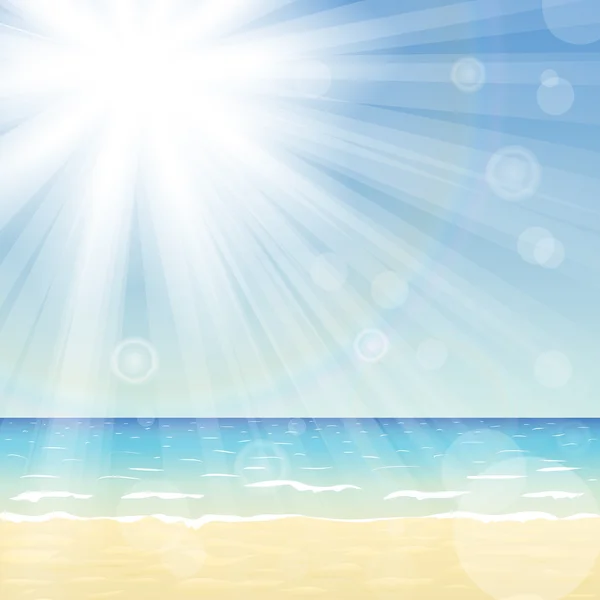 Ocean landscape with bright sun — Stock Vector