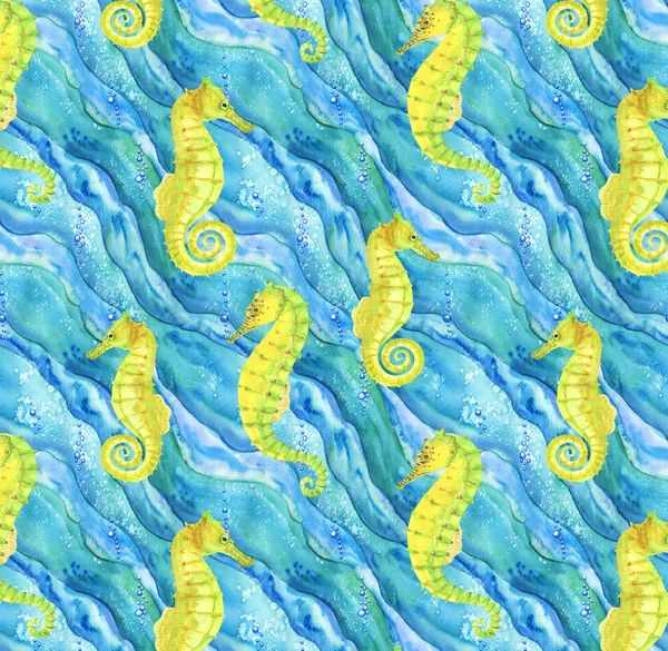 Pattern with seahorses in ocean — Stock Photo, Image