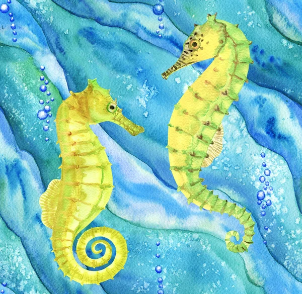 Pattern with seahorses in ocean — Stock Photo, Image