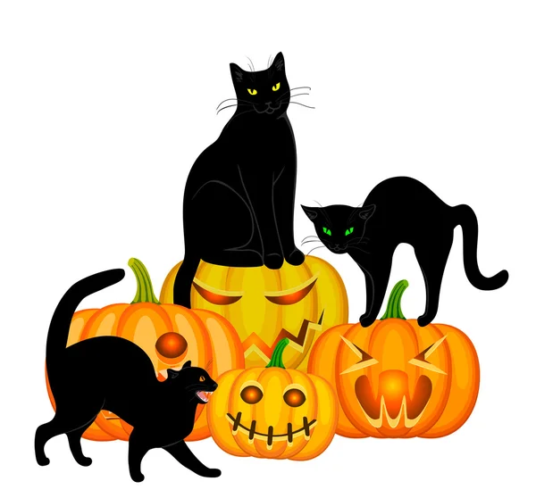 Gatos y calabaza — Vector de stock