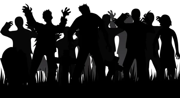 Silhouetten van zombies en grafstenen — Stockvector