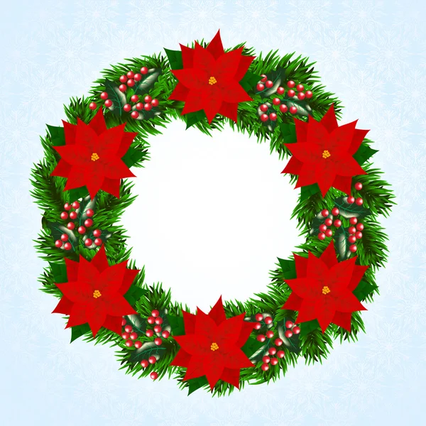 Kerstkrans met poinsettia — Stockvector