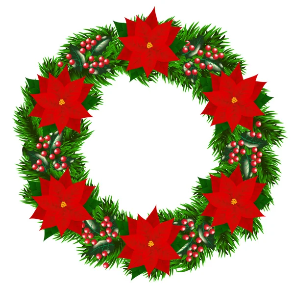 Kerstkrans met poinsettia — Stockvector