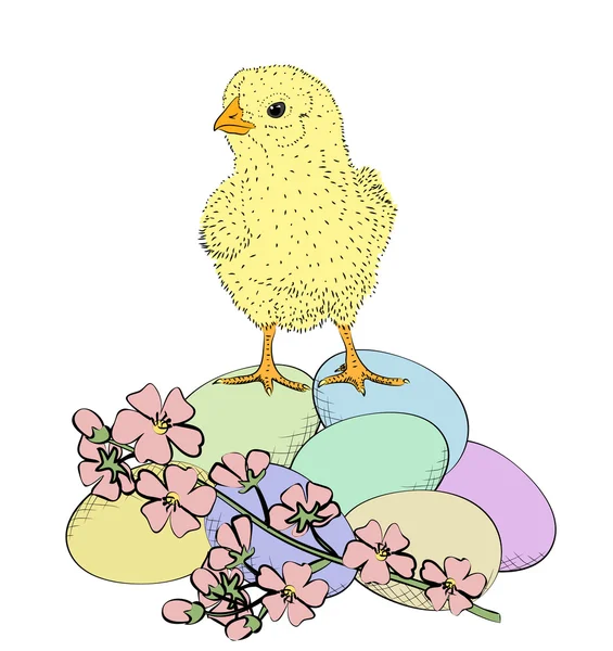 Poulet et fleurs — Image vectorielle