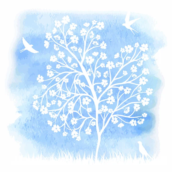 Blühender Baum und Vögel — Stockvektor