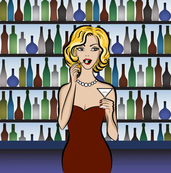 Mulher bebendo martini — Vetor de Stock