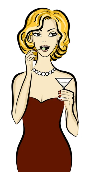 Femme buvant du martini — Image vectorielle