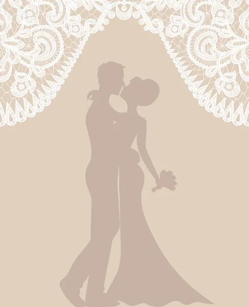 Bruid en bruidegom op beige achtergrond — Stockvector