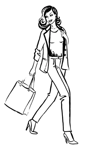 提购物袋的女人 — 图库矢量图片