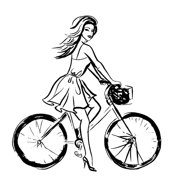 Женщина в платье на велосипеде — стоковый вектор