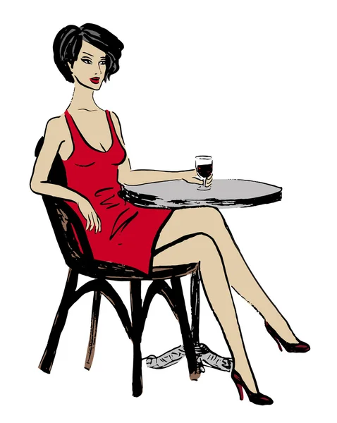 Femme assise dans un café — Image vectorielle