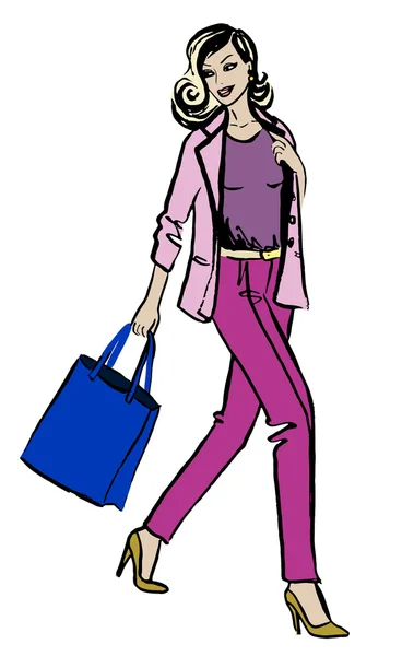 Mujer con bolsa de compras — Vector de stock